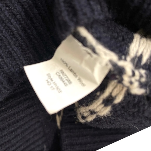 J CREW 1/4 Zip Navy Lambs Wool Nordic Sweater EUC Size Medium - Picture 3 of 5
